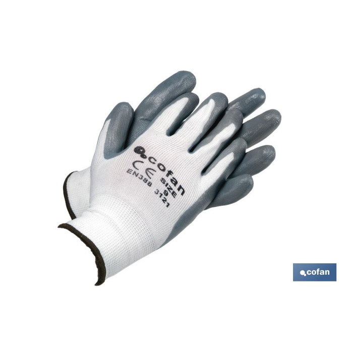 GUANTES 100%  POLIESTER  IMPREGNADO NITRILO GRIS T-8