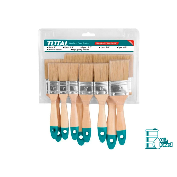 CONJUNTO 9 BROCHAS PINTOR MANGO MADERA - TOTAL TOOLS