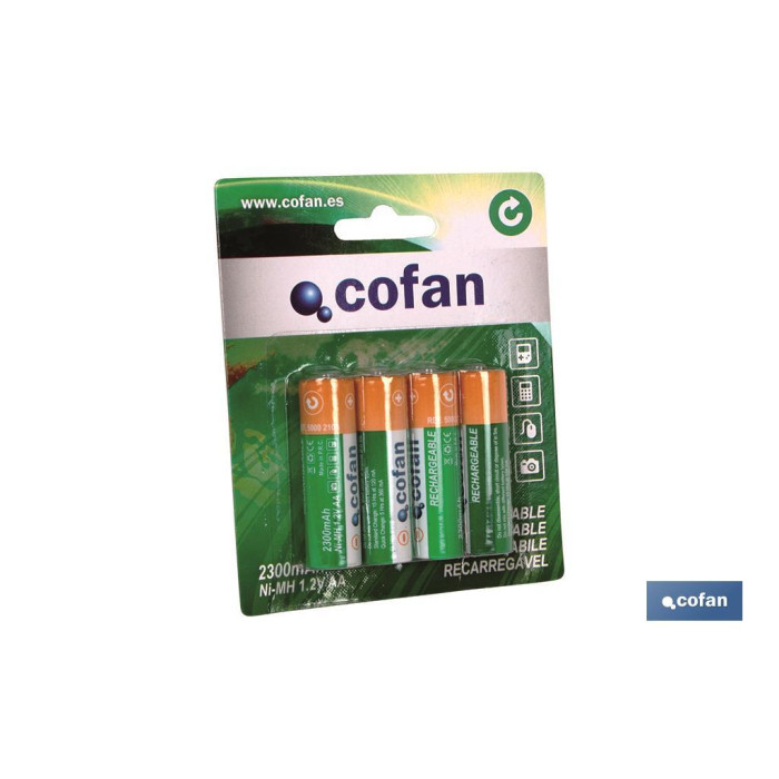 Blíster de 4 Pilas recargables modelo AA Ni-MH en 1,2v. 2300 mAh