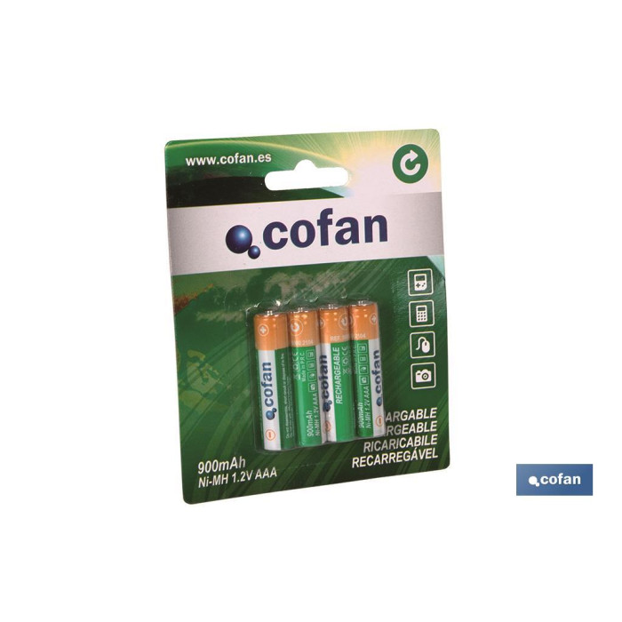 Blíster de 4 Pilas recargables modelo AA Ni-MH en 1,2v. 900 mAh