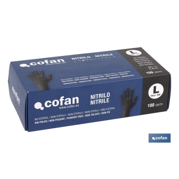 Caja de 100 unidades de guantes de nitrilo Negro Talla L