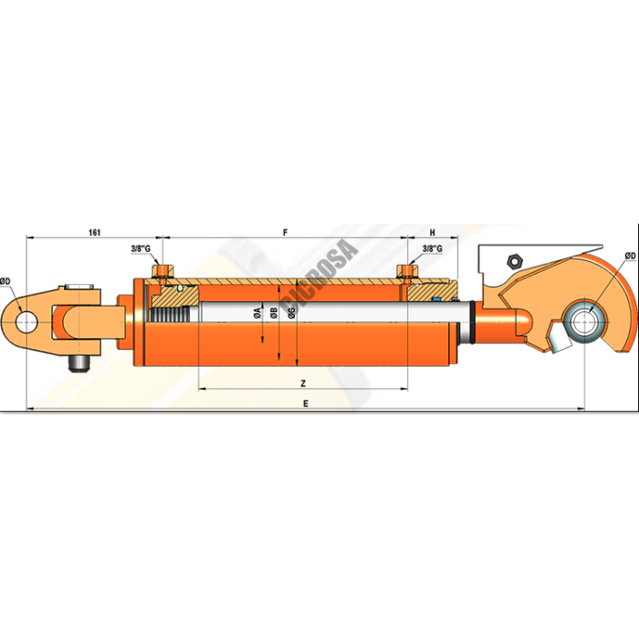 Tercer punto hidráulico 45-70/80-250 Rótulas de Ø 32 Enganche rápido Sin Válvula