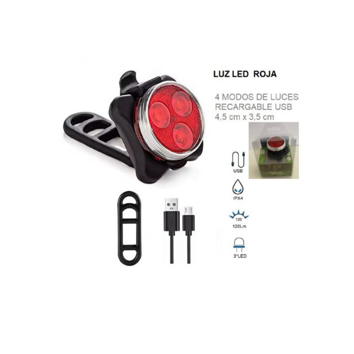 LUZ LED RECARGABLE USB ROJA 4 MODOS DE JUEGO DE LUCES 4.5 X 3.5 CM (BICI)