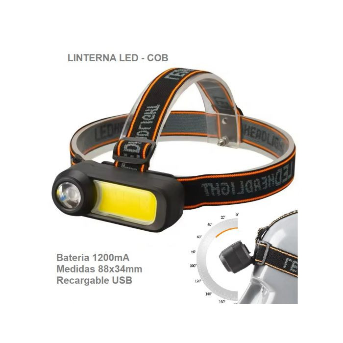 LAMPARA DE CABEZA LED COB RECARGARBLE USB, 1200mAh