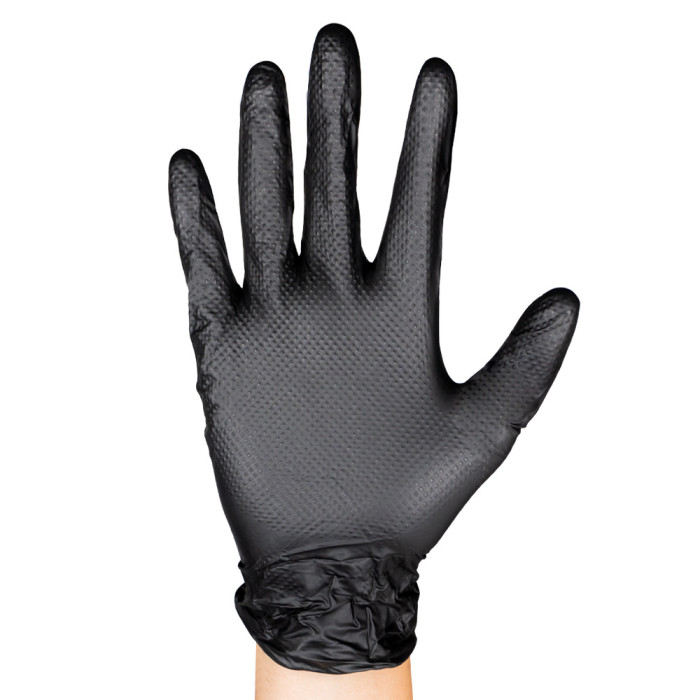 GUANTES NEGROS DESECHABLES DE NITRILO T: L 7,0MIL (100 UDS.) TEXTURA DIAMANTE