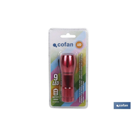 LINTERNA 9 LED ALUMINIO COLORES